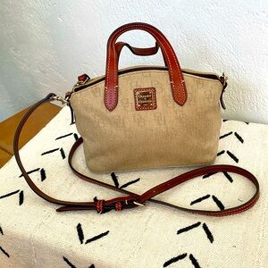 Dooney & Bourke Gray/Tan And Brown Leather Fabric Purse‎ or Shoulder Bag Vintage